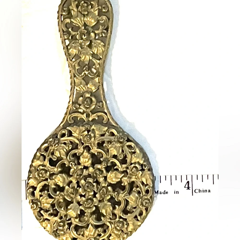 Antique Gilt Floral Handheld Mirror